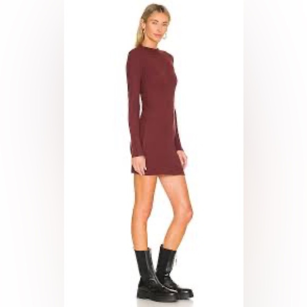 COPY - Monrow Brushed Thermal Mock Neck Mini Dress Burgundy/Wine Size XS
